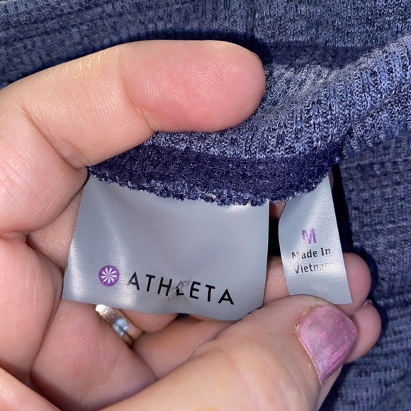 Athleta Joggers Women’s Medium Cropped Ribbed Cuff Blue Space Dye Side Pockets - Picture 9 of 9